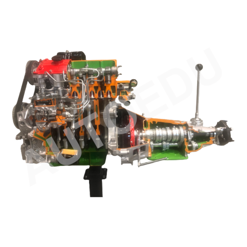 4 cylinder RWD diesel engine with clutch and gearbox cutaway AE36071E AutoEDU